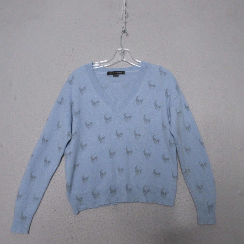 Skull Cashmere Sweater S Blue Skull 360 Edgy Goth Luxury Punk AOP Statement